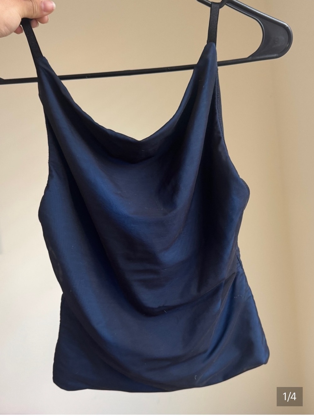 Blue Sheer Double Lined Cowl Neck Low Back Tank Top